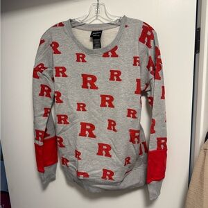 Gray and Red Rutgers Women's Crewneck Sweater
